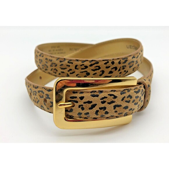 Liz Claiborne Accessories - VINTAGE Liz Claiborne Belt Womens Small Leopard Print Skinny Gold Buckle